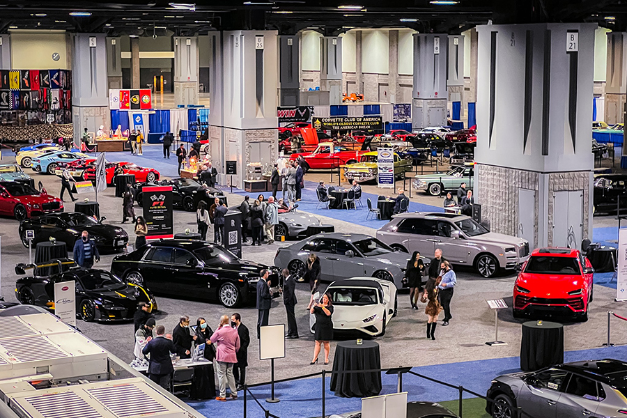 Photo of all the cars inside convention center for Washington Auto Show