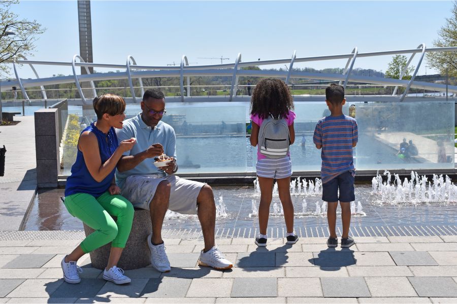 Family at Capitol Riverfront eating ice cream