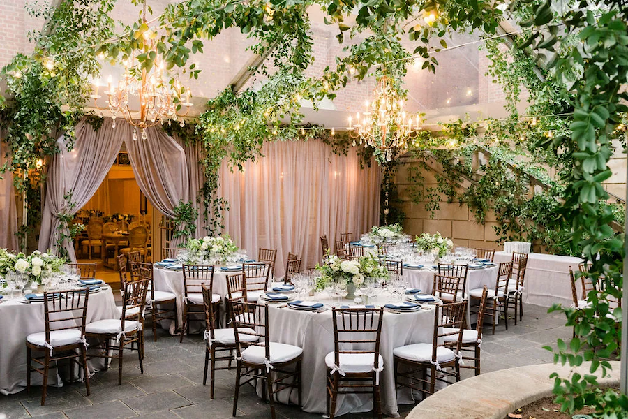 a garden patio set for a wedding