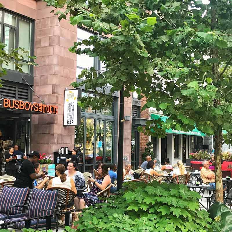 Outdoor patio at the Mount Vernon Square Busboys and Poets - Things to do in DC's Mount Vernon Square neighborhood