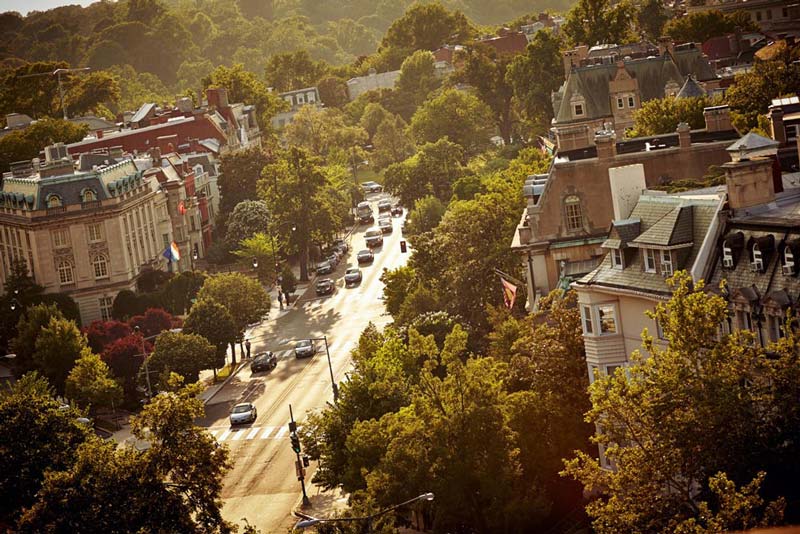 Rooftop view of Embassy Row from the The Embassy Row Hotel in Washington, DC